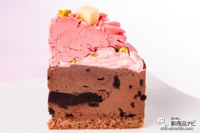 ラズベリーとチョコレートのアイスケーキの断面
